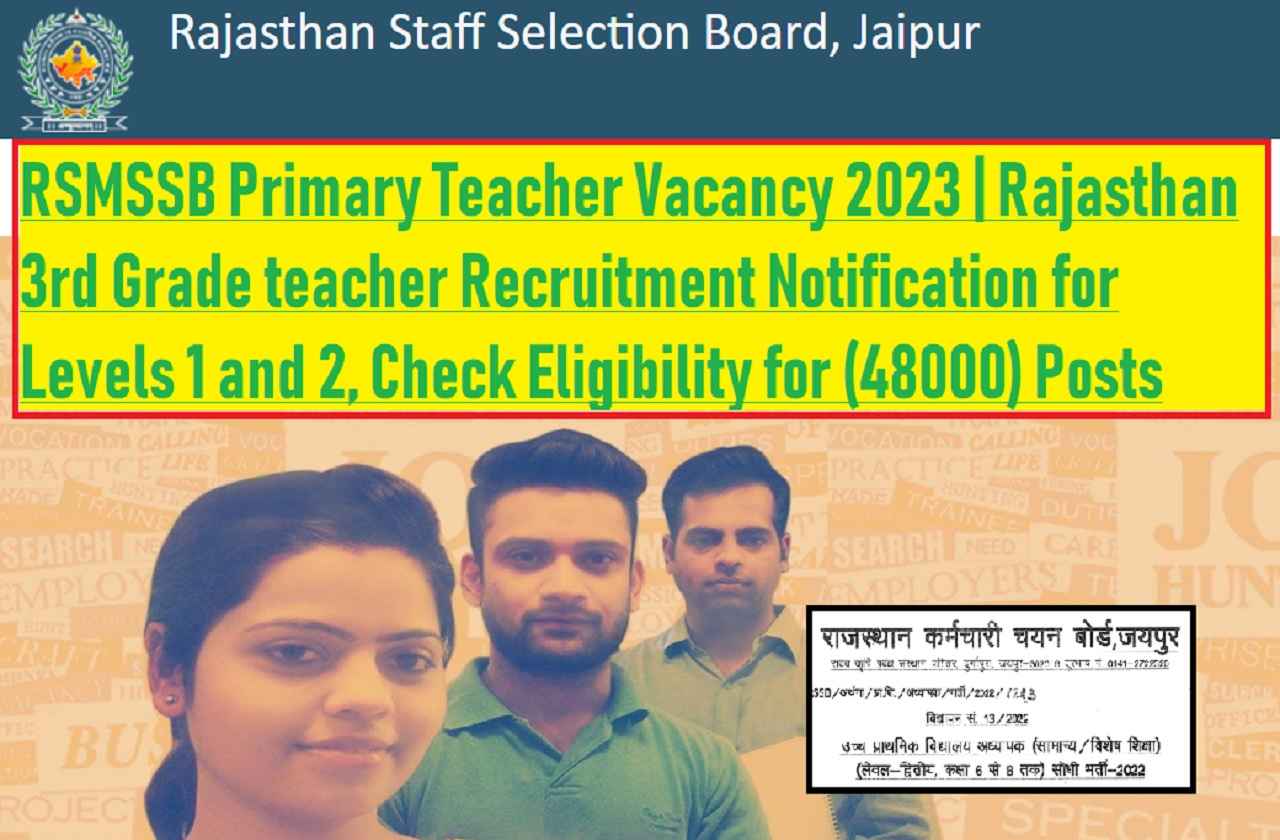 RSMSSB Primary Teacher Vacancy 2023 | Rajasthan 3rd Grade teacher Recruitment Notification for Levels 1 and 2, Check Eligibility for (48000) Posts